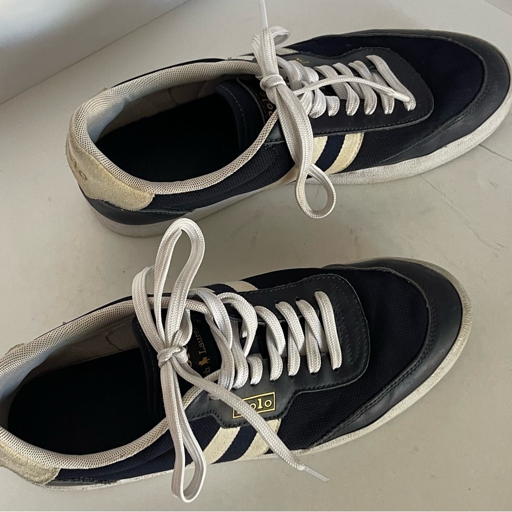 Polo Ralph Lauren Men’s Court VLC Suede Combo Sneaker Shoes Navy Blue Size 9 - Picture 2 of 9